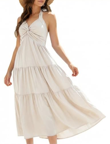 Florboom Women's Summer Halter Long Sundress Sleeveless Beach Vacation Wedding