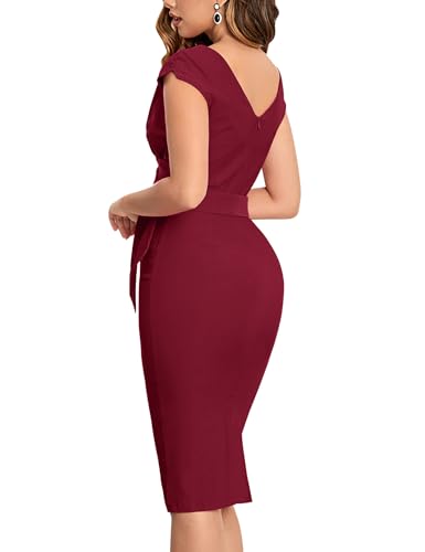 Image of MUXXN Women's Vintage 1950s Style Wrap V Neck Tie Waist Formal Cocktail Dress