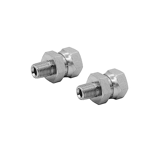 Image of (2-PACK) 1404-04-08 Hydraulic Hose Adapter Fitting 1 /4 inch Male (1 /4 inch-18NPTF) x 1 /2 inch Female Swivel (1 /2 inch-14NPSM) SAE Straight Pipe Joints Tube Connector Carbon Steel