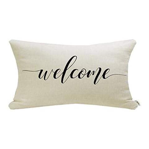 Meekio Farmhouse Pillow Covers with Welcome Quote 12" x 20" Farmhouse Rustic Décor Lumbar Pillow Covers with Saying Housewarming Gifts Family Room Décor Cover
