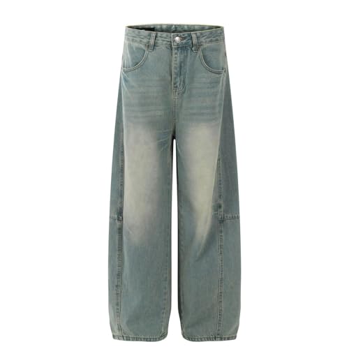 Jeans Pants Trousers Denim Retro Trendy Water Washed Blue Premium Wide Leg Design Loose Straight for Men3