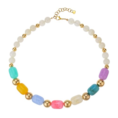 4MELLY Chunky Beaded Choker Necklace for Women Colorful Beaded Necklace Trendy Multicolor Heart Resin Beads Necklace Boho Chunky Necklace Summer Beach Vacation Jewelry
