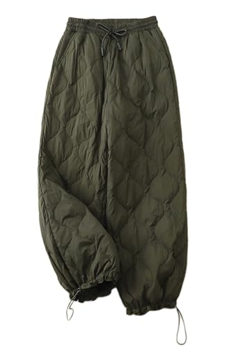 GGUHHU Womens Winter Quilted Drawstring Wide Leg Pants Elastic Waist