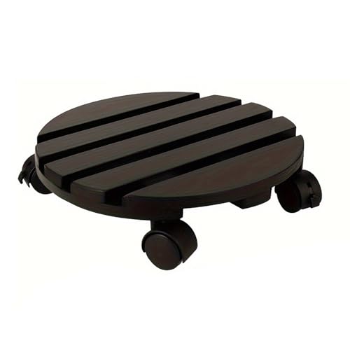 Erhigher 2 soportes para plantas con ruedas giratorias de 360° con bloqueo, bandeja de madera para macetas de plantas en maceta, base redonda de fácil montaje para macetas, barriles de whisky, color