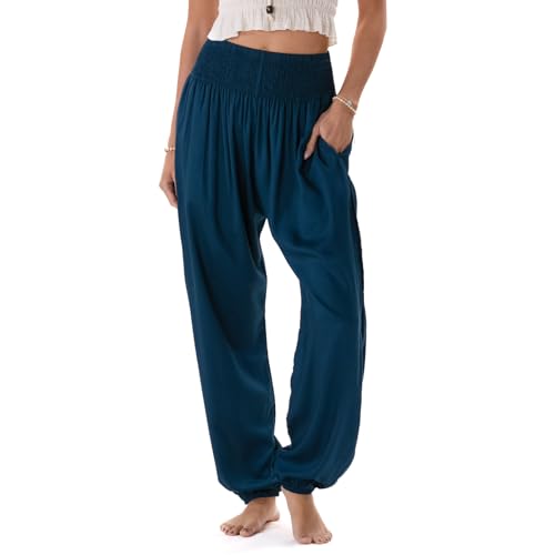 Lotus and Luna Women's Harem Pants, Tropic Teal, L