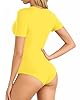 MANGOPOP V Neck Bodysuits for Women Short Sleeve B... #1