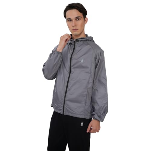 Image of Bonjour Men's Regular Fit Windcheater Jacket for Running, Travel & Hiking, Lightweight Full-Zip High Neck Windbreaker with Pockets