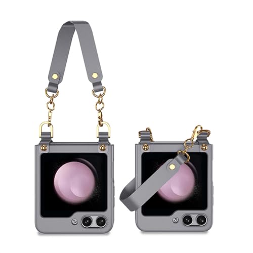 Coque rigide Galaxy Z Flip 5 anti-chute et anti-trace de doigts avec sangle grise