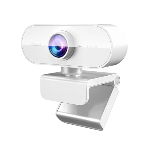 Webcam 1080P HD Web cam with Microphone Noise Cancellation Wide-Angle Lens Auto Light Correction Plug & Play USB Webcam for Laptop Desktop PC Mac Zoom Skype Streaming White