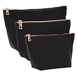 Glamlily 3 Piece Black Makeup Bag Set for Women, Nylon Zipper Cosmetic Pouch Organizers for Travel, Toiletries (3 Sizes)