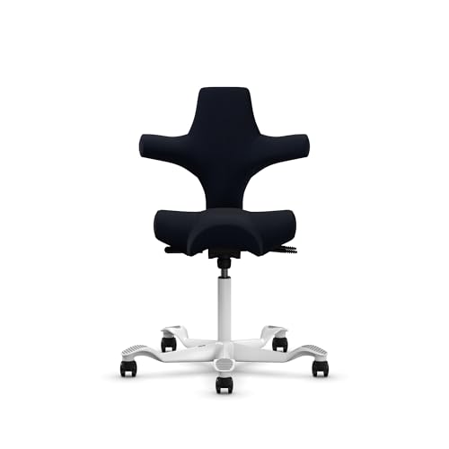 Image of HAG Capisco Sit to Stand Chair-White Frame-Upholstered Midnight Black