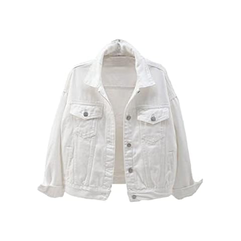 ZLSLZ Womens Casual Cute Solid Long Sleeve Denim Jean Trucker Jacket Coat Outerwear, White, S Cover