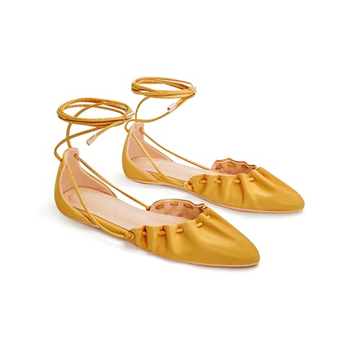 Lace Up Ballet Flats for Women Pointed Closed Toe Tie Up Slip On Ballerina Shoes Mary Jane Flats Cute Dressy Comfortable Fall Flats Shoes