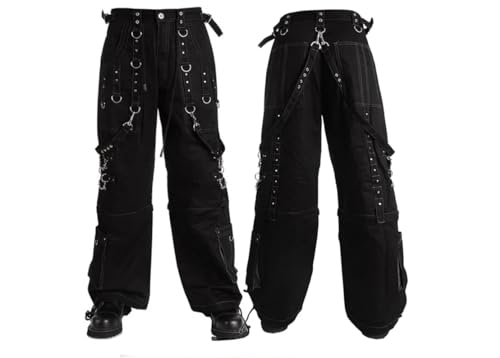 Fashion Gothic Bondage Pant Cyber Chain Goth Jeans Punk Rock Black Gothic Vintage Cotton Gens Pant with White Stitching
