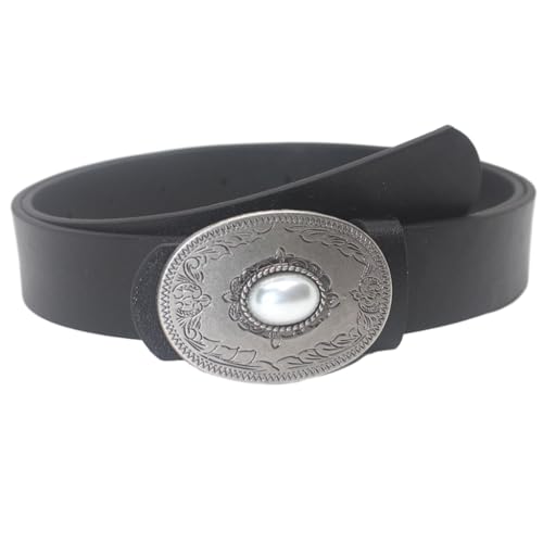PU Leather Belt Pin Buckle Belt Oval Pearl Buckle Waist Belt Adult Waistband