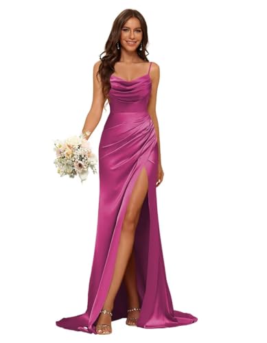 Floor Length Mauve Satin Prom Dress Stylefun Women's Cowl Neck Satin Prom Dresses With Slit Long Floor Length Mauve Satin Prom Dress Stylefun Women's Cowl Neck Satin Prom Dresses With Slit Long