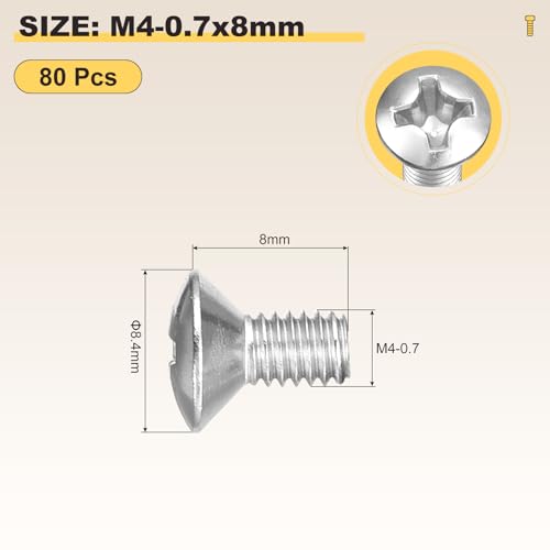 Image of METALLIXITY Semi-Countersunk Oval Head Machine Screws (M4-0.7x8) 80Pcs, 304 Stainless Steel Phillips Cross Recessed Machine Screw Bolts - for Furniture Assembly DIY Projects, Silver