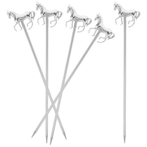 Cabilock 5 Stück Edelstahl Cocktailspieße Wiederverwendbare Metallspieße Horse Design für Cocktails Obst und Fingerfood Langlebig Leicht zu Reinigen für Bar Party und Outdoor