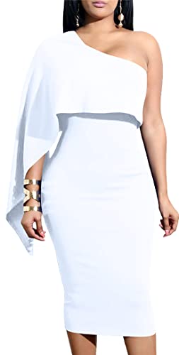 GOBLES-Womens-Summer-Sexy-One-Shoulder-Ruffle-Bodycon-Midi-Cocktail-Dress