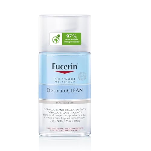 Eucerin DermatoCLEAN Desmaquillante Micelar para ojos (125 ml), limpiador de cara resistente al agua, fórmula bifásica no grasa que no deja residuos, cuidado facial de mujer para pieles sensibles