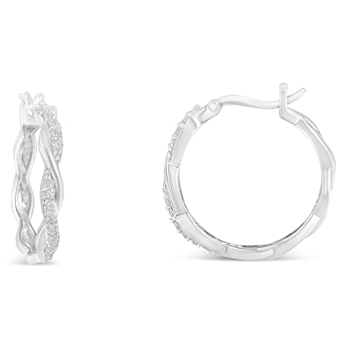 .925 Sterling Silver 1/4 Cttw Diamond 3/4" Crossover Twist Hoop Earrings Hinged Snap Down Post (I-J Color, I3-Promo Clarity)