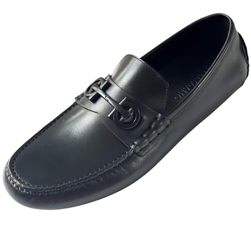 Ferragamo Grazioso Loafers Black Calf Leather Men's Drivers Dress...
