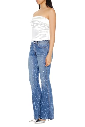 Forever 21 Women's Rhinestone High-Rise Flare Jeans3