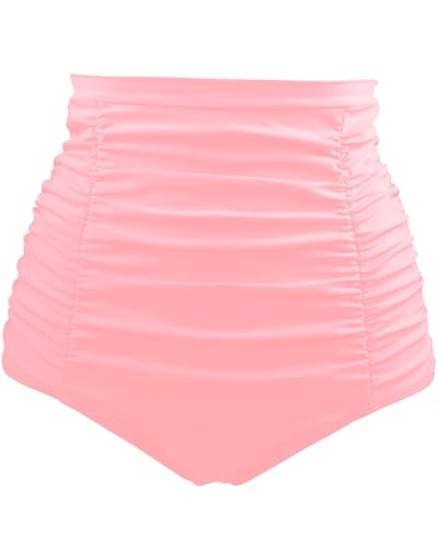 Image of Tempt Me Women's High Waisted Swimsuit Bottom Tummy Control Ruched Bikini Bottom Vintage Swim Bottom Tankini Briefs