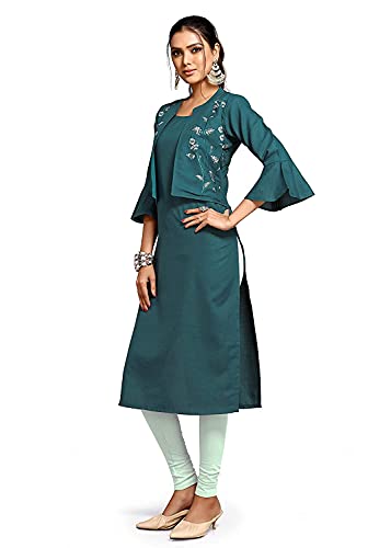 Image of Shiv Textiles Women's Cotton Regular Fit Fashion Kurti (Nikall Dark Green L)