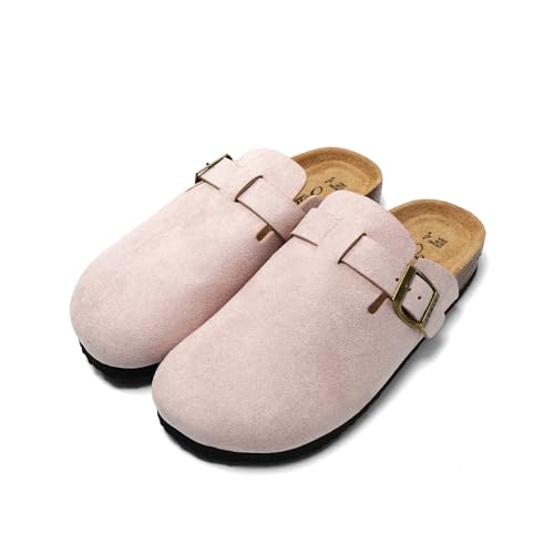 JOMIX Zapatillas Casa Mujer con Hebilla Zuecos y Mules Mujer Ante con Plantilla Ortopédica Sandalias Cómodas MD2438, Rosa, 40 EU