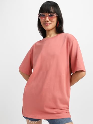 Image of JUNEBERRY Pure Cotton Drop Shoulder Oversized Baggy Fit Half Sleeve Plain Solid Round Neck Multicolor T-Shirt for Women & Girls (Pack of 2) (Sizes S-2XL)