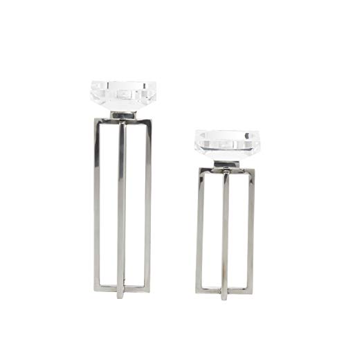 Deco 79 Glam Stainless Steel Solid Candle Holder, Set Of 2 10", 13"H, Silver #TOP3