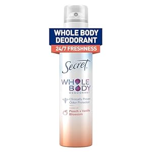 Secret Whole Body Deodorant for Women, Peach & Vanilla Scent, Aluminum Free Deodorant Spray, 72 HR Odor Protection, 3.5 oz