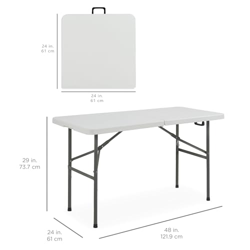 Image of Best Choice Products 4ft Plastic Folding Table, Indoor Outdoor Heavy Duty Portable w /Handle, Lock for Picnic, Party, Camping - Light Gray