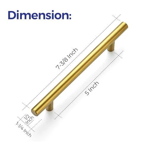 Image of Ravinte 1 Pack 7.38 inch Cabinet Pulls Brushed Brass Stainless Steel Kitchen Cupboard Handles Cabinet Handles 7.38 inch Length, 5 inch Hole Center