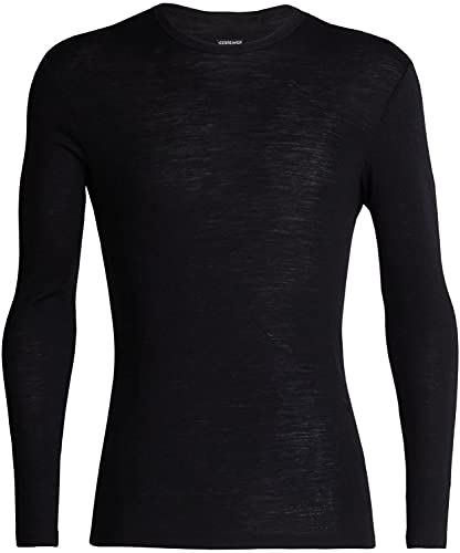 Icebreaker Merino Wool Long Sleeve Thermal Shirt for Men, 175 Everyday - Odor-Resistant Crewneck Hiking Shirt with Slim Fit - Merino Wool Base Layer, Men’s - Outdoor Clothing - Small, Black
