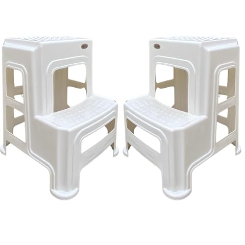 Image of SKYGLAMOUR Supreme Plastic Multi-Purpose Step Stool for Home | Office&Kitchen Use with Weight Bearing Capacity of 150 Kg |2 Step Stool for Home| Color: Milky White; Qnt: 2 Pcs.