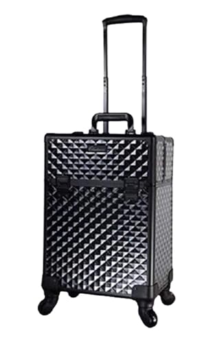 Image of Adson Professional Beauty Makeup Cosmetic Aluminium Vanity Trolley Train case (Diamond Cut with Black Corners)