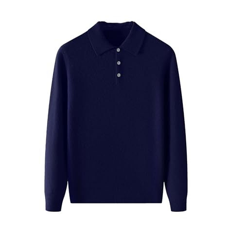 Men Cashmere Knitwear Wool Pullover Sweater Thick Long Sleeve Basic Business Tops Navy Blue - Main Image