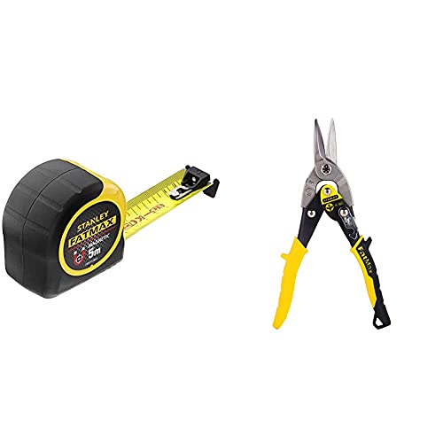 STANLEY FATMAX Tape Measure Blade Armor 5 M Metric Shock Resistant FMHT0-33864 & Aviation Snips – Straight Cut (2-14-563)