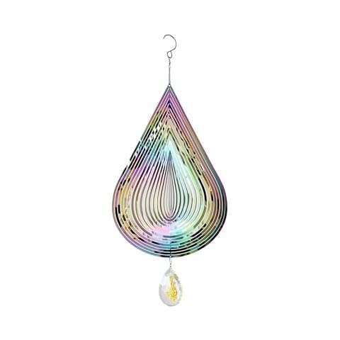 DOFE 18.1inch Colorful Wind Spinners Outdoor Metal 3D Wind Spinner Stainless Steel Drop-Shaped Pattern with Colorful Crystals Pendant & 360° Rotating Hook Hanging Garden Decor. Cover