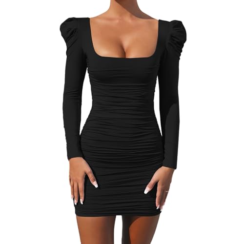 Vestido Sexy Mujer Manga Larga Mini Vestidos Elegante Bodycon Vestido lápiz Alta Elasticidad Vestido Corto para Cóctel Fiesta Partido Playa Club