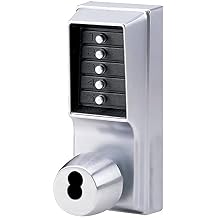 Simplex - 1021B26D Kaba 1000 Series Combination Entry Cylindrical Mechanical Pushbutton Lock with Knob, Cylindrical 13mm Throw Latch, Floating Face Plate, 70mm Backset, Core Not Included, Satin Chrome Finish