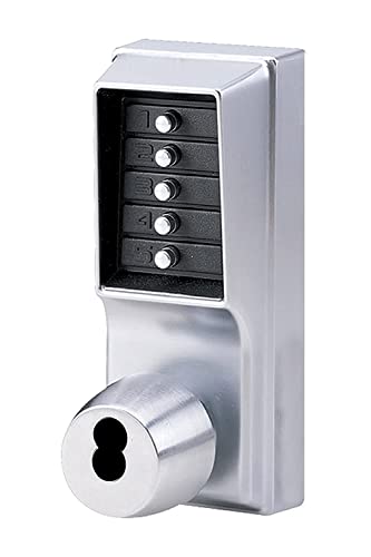 Simplex - 1021B26D Kaba 1000 Series Combination Entry Cylindrical Mechanical Pushbutton Lock with Knob, Cylindrical 13mm Throw Latch, Floating Face Plate, 70mm Backset, Core Not Included, Satin Chrome Finish