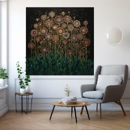 Tableau abstrait floral circulaire pour une déco bohème de salon