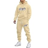 Chándal para hombre con capucha, conjunto de 2 piezas, pista, sudaderas con capucha y pantalones de manga larga, holgado, cómodo, mono deportivo, caqui, S