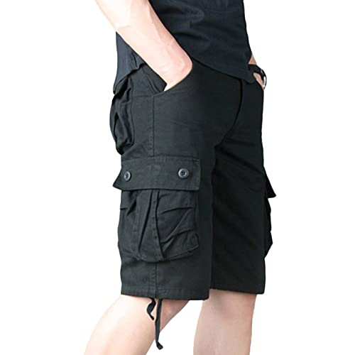 Maiyifu-GJ Mens Lightweight Multi Pocket Shorts Loose Fit Cotton Casual Cargo Shorts Outdoor Tactical Summer Short Pants (Black,29)