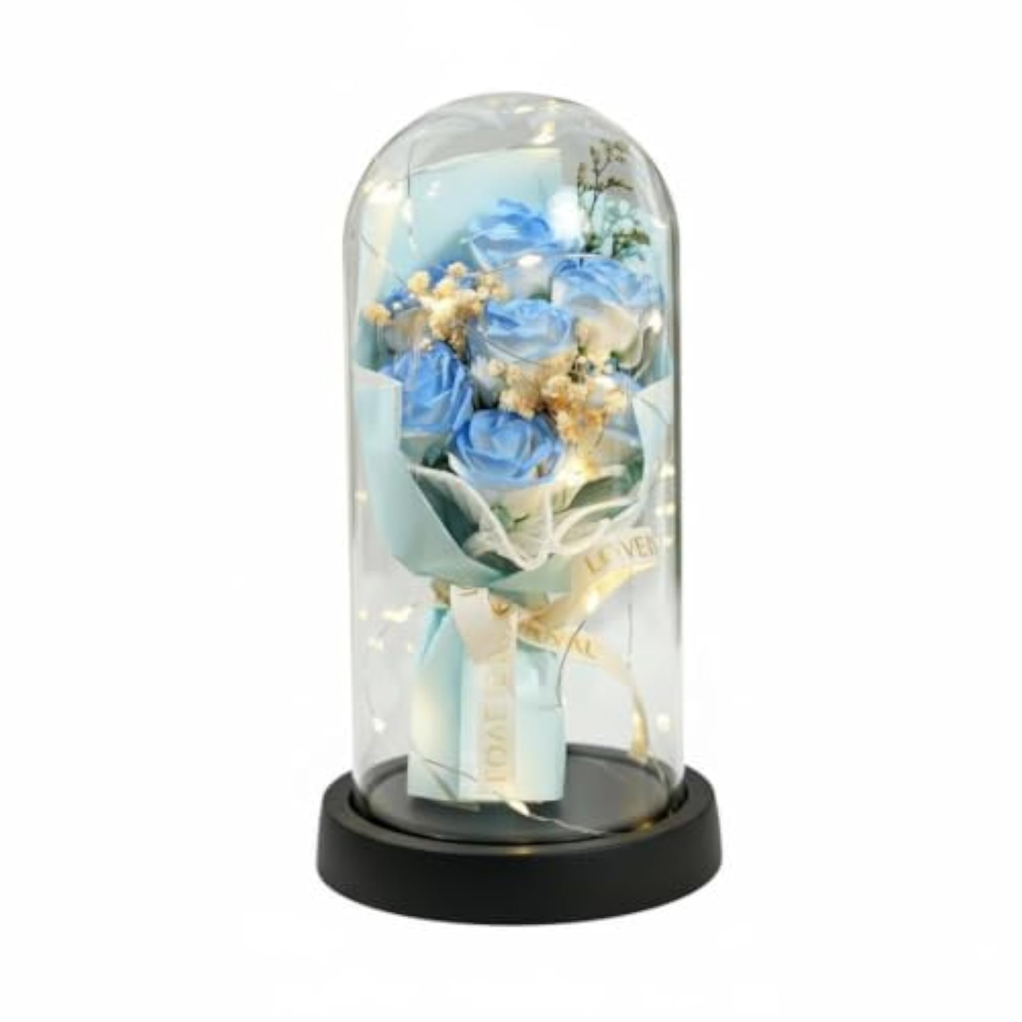 Protected Rose Glass Cloche Gift for Valentine's Day, Lighted Arrangement