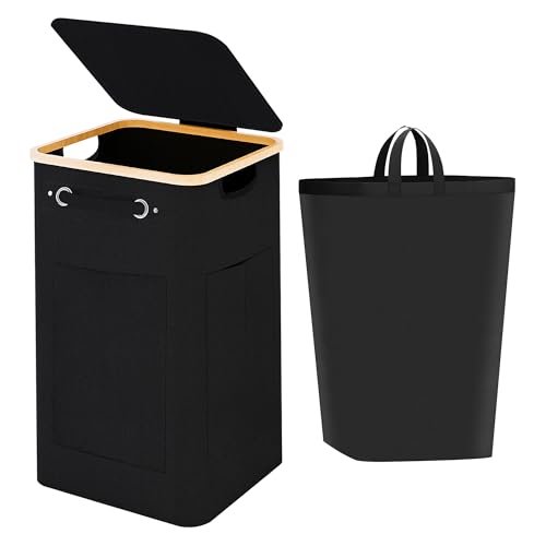 Panier à linge 95L pliable grand format coffre à linge avec poches - 2