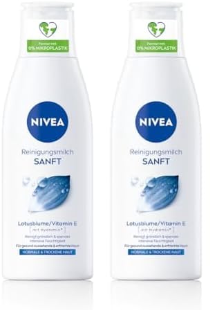 NIVEA Sanfte Reinigungsmilch für normale und trockene Haut, Make-Up Entferner reinigt gründlich, milde Gesichtsreinigung entfernt Make-Up und wasserfeste Mascara, Cleanser mit Vitamin E (200 ml)